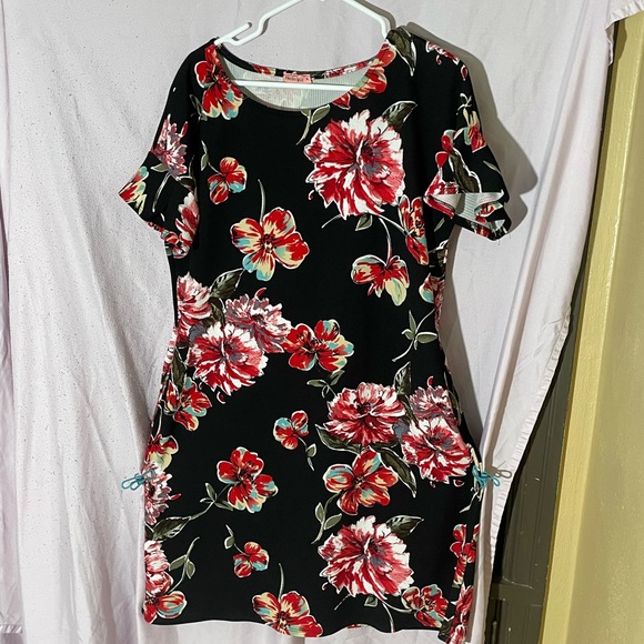 Hello Molly Dresses & Skirts - Hello Molly Black Mini Dress with Red and Green Floral Design